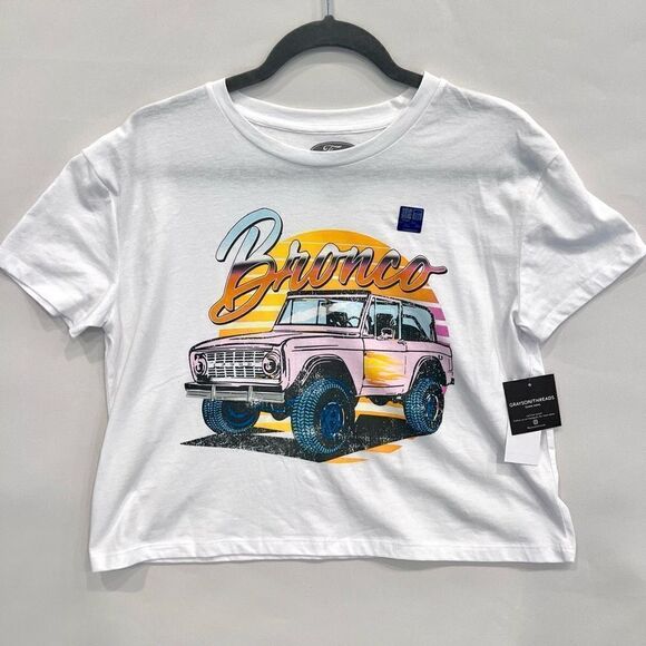 Grayson Threads Black Women's White Juniors' Bronco Graphic T-Shirt Size‎ XS NWT - Picture 1 of 7